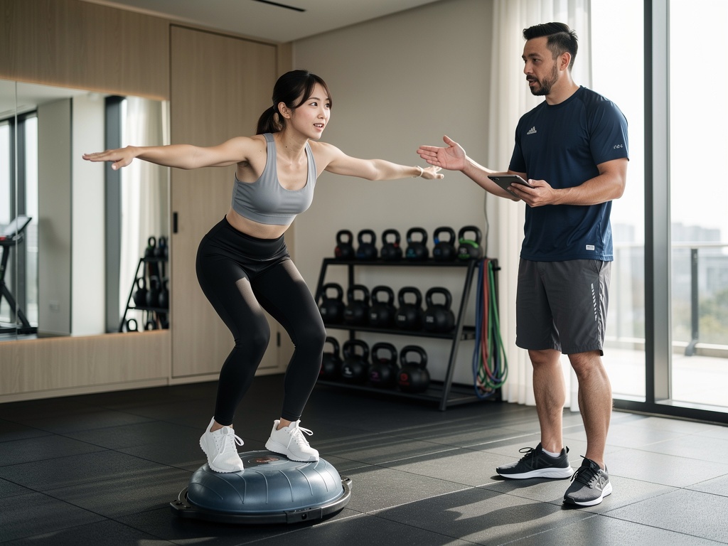 ファンクショナルトレーニング - トレーナーと女性が一緒にトレーニング